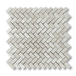 White Pearl / Botticino Marble Polished Mini Herringbone Mosaic Tile - American Tile Depot