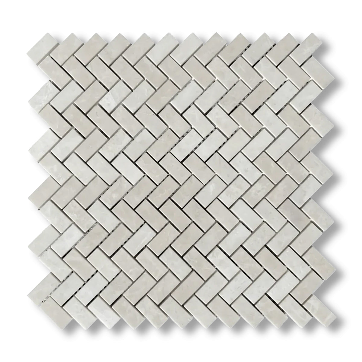 White Pearl / Botticino Marble Polished Mini Herringbone Mosaic Tile - American Tile Depot