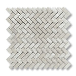 White Pearl / Botticino Marble Polished Mini Herringbone Mosaic Tile - American Tile Depot