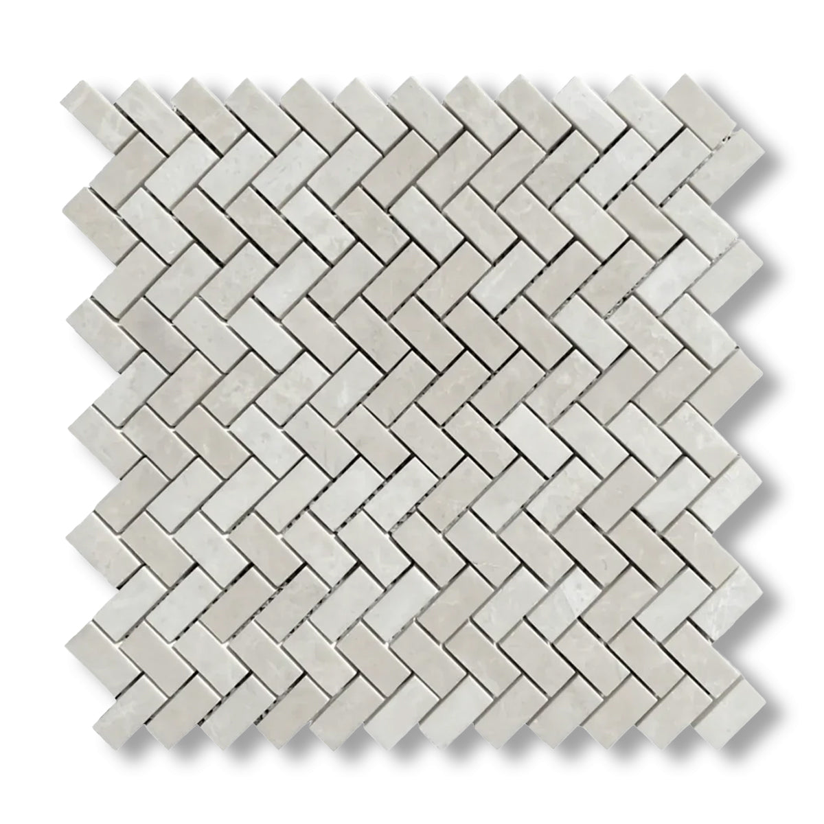 White Pearl / Botticino Marble Polished Mini Herringbone Mosaic Tile - American Tile Depot