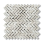 White Pearl / Botticino Marble Polished Mini Herringbone Mosaic Tile - American Tile Depot