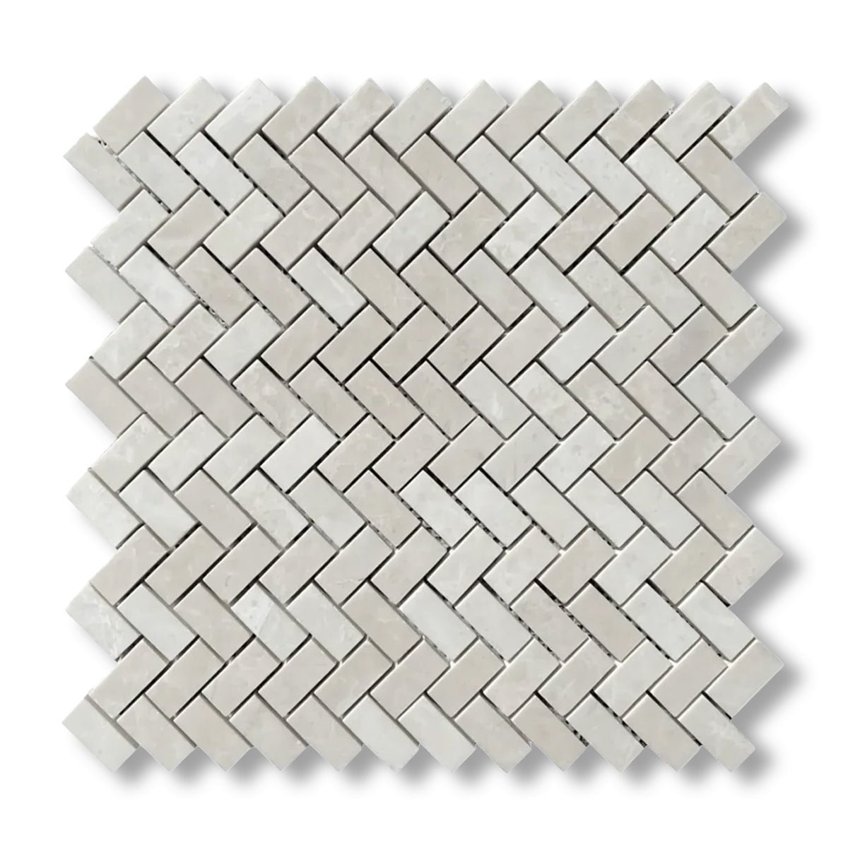 White Pearl / Botticino Marble Polished Mini Herringbone Mosaic Tile - American Tile Depot