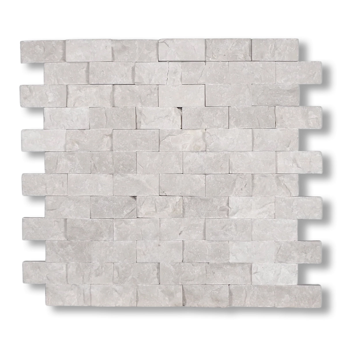 1x2 White Pearl / Botticino Marble Split-Faced Mosaic Tile - American Tile Depot