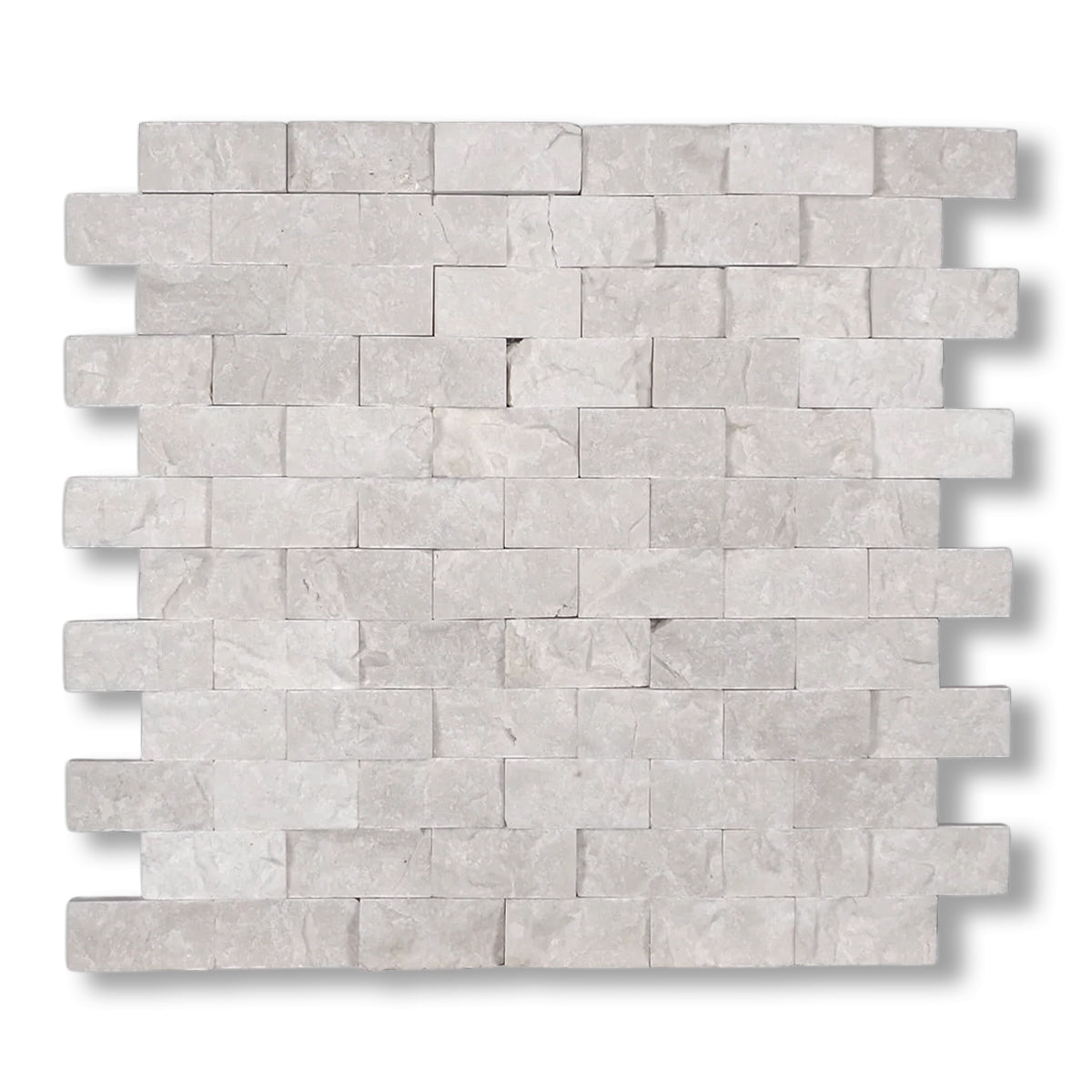 1x2 White Pearl / Botticino Marble Split-Faced Mosaic Tile - American Tile Depot