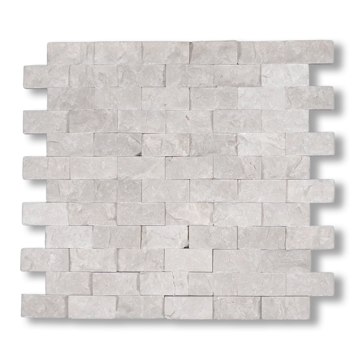 1x2 White Pearl / Botticino Marble Split-Faced Mosaic Tile - American Tile Depot