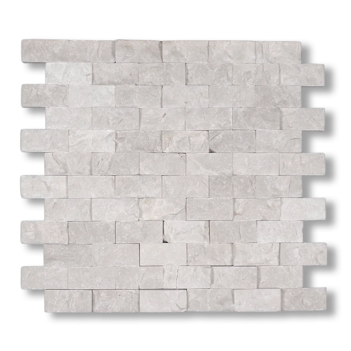 1x2 White Pearl / Botticino Marble Split-Faced Mosaic Tile