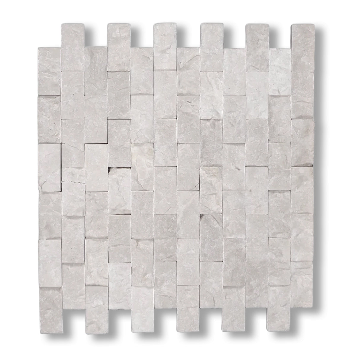 1x2 White Pearl / Botticino Marble Split-Faced Mosaic Tile - American Tile Depot