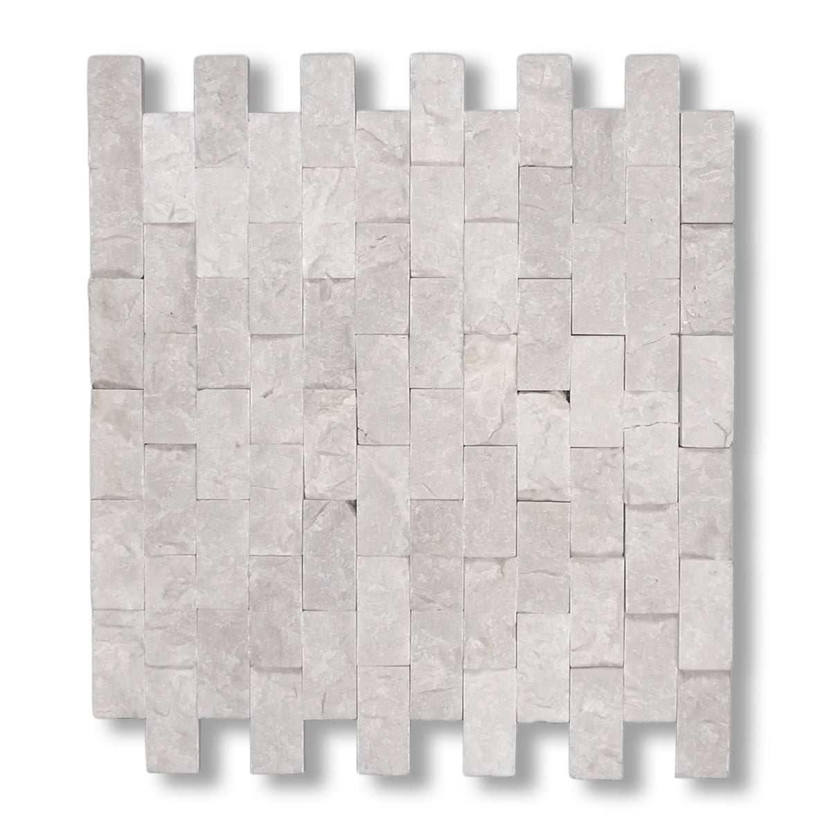 1x2 White Pearl / Botticino Marble Split-Faced Mosaic Tile - American Tile Depot