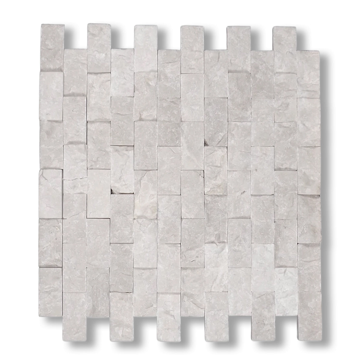 1x2 White Pearl / Botticino Marble Split-Faced Mosaic Tile - American Tile Depot