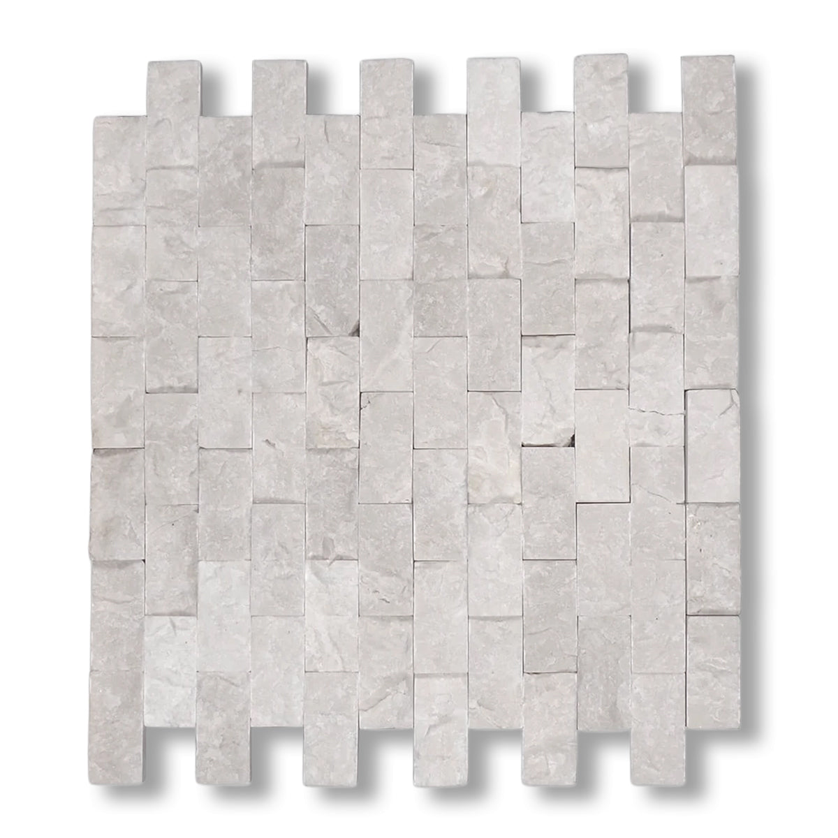 1x2 White Pearl / Botticino Marble Split-Faced Mosaic Tile - American Tile Depot