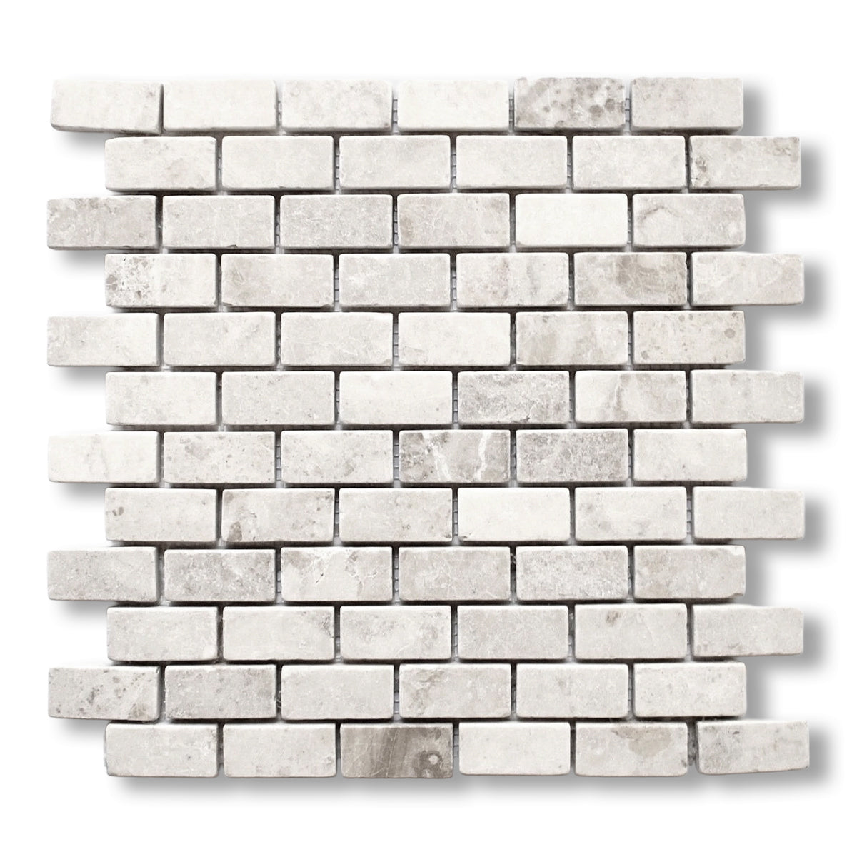 1x2 White Pearl / Botticino Marble Tumbled Brick Mosaic Tile