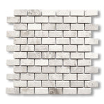 1x2 White Pearl / Botticino Marble Tumbled Brick Mosaic Tile - American Tile Depot