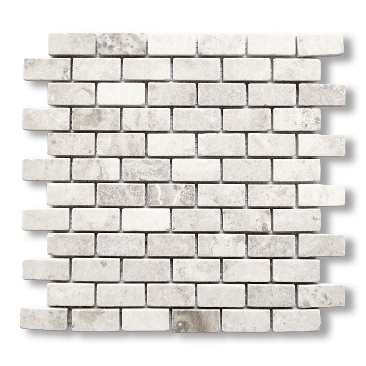 1x2 White Pearl / Botticino Marble Tumbled Brick Mosaic Tile - American Tile Depot