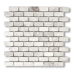 1x2 White Pearl / Botticino Marble Tumbled Brick Mosaic Tile - American Tile Depot