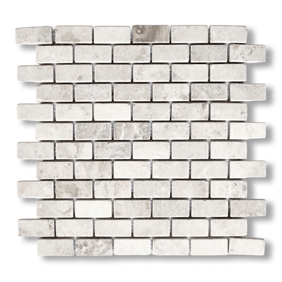 1x2 White Pearl / Botticino Marble Tumbled Brick Mosaic Tile - American Tile Depot