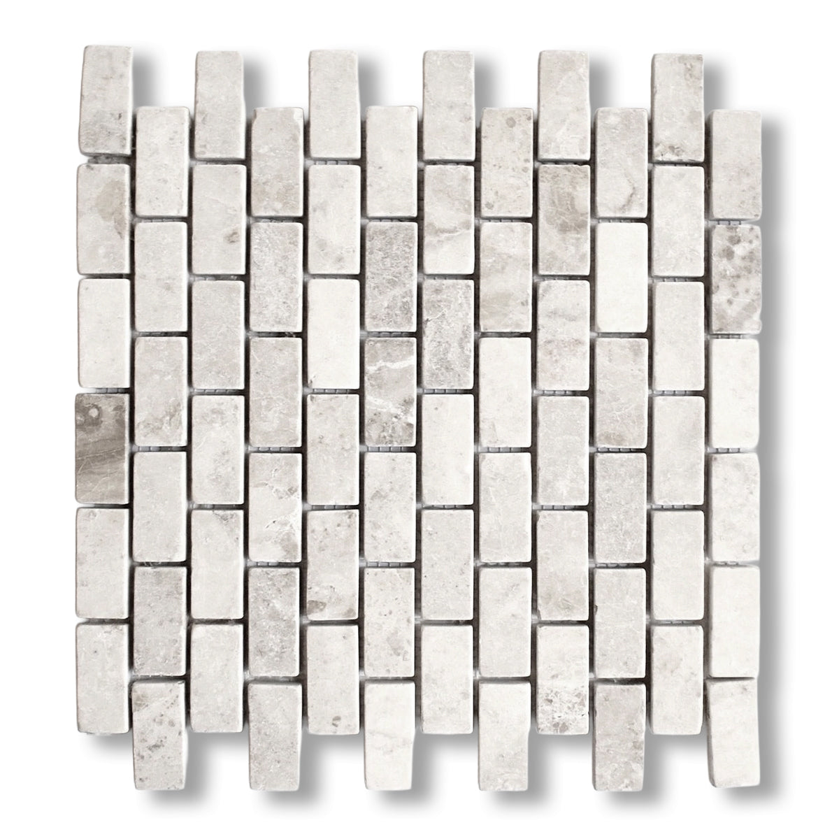 1x2 White Pearl / Botticino Marble Tumbled Brick Mosaic Tile - American Tile Depot