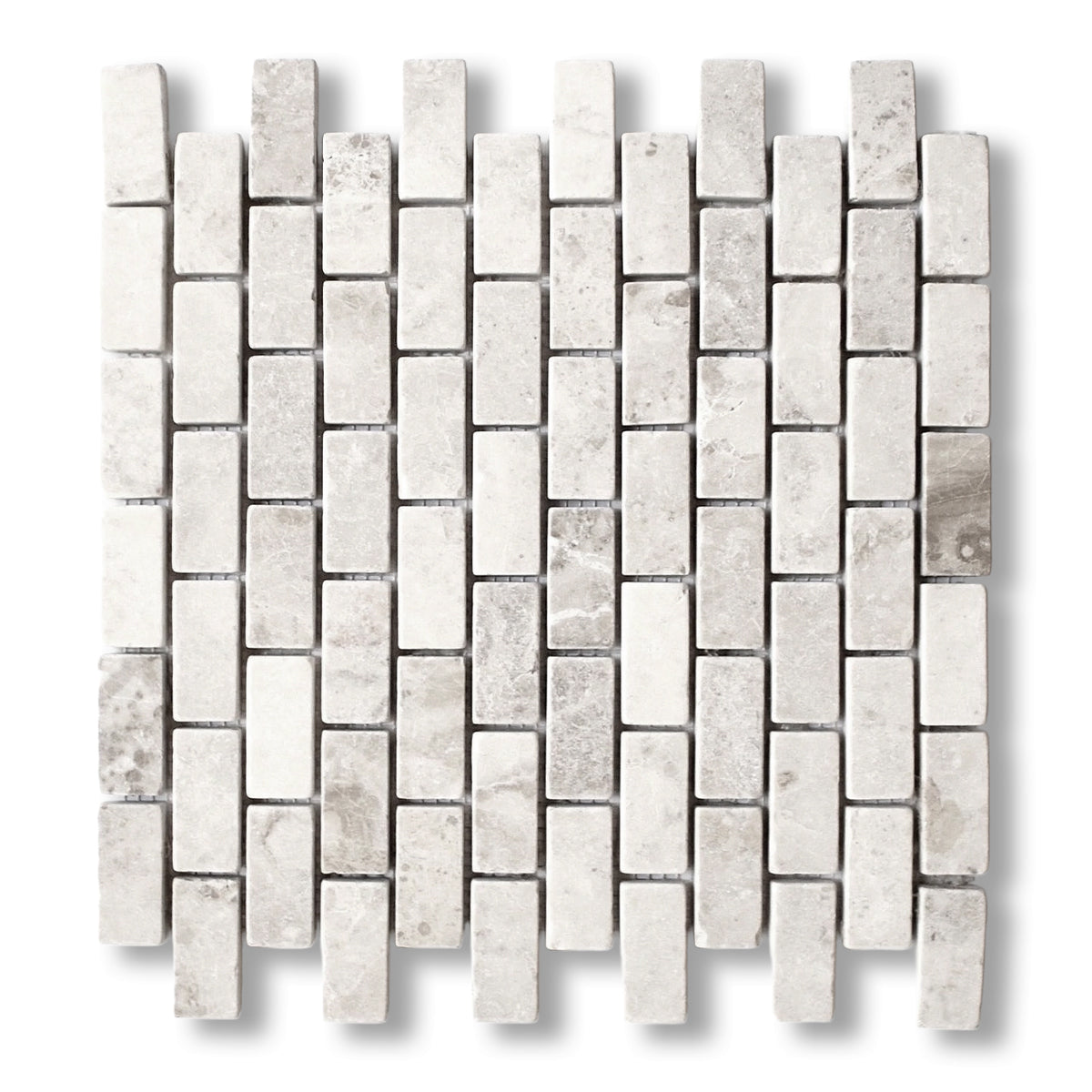 1x2 White Pearl / Botticino Marble Tumbled Brick Mosaic Tile - American Tile Depot