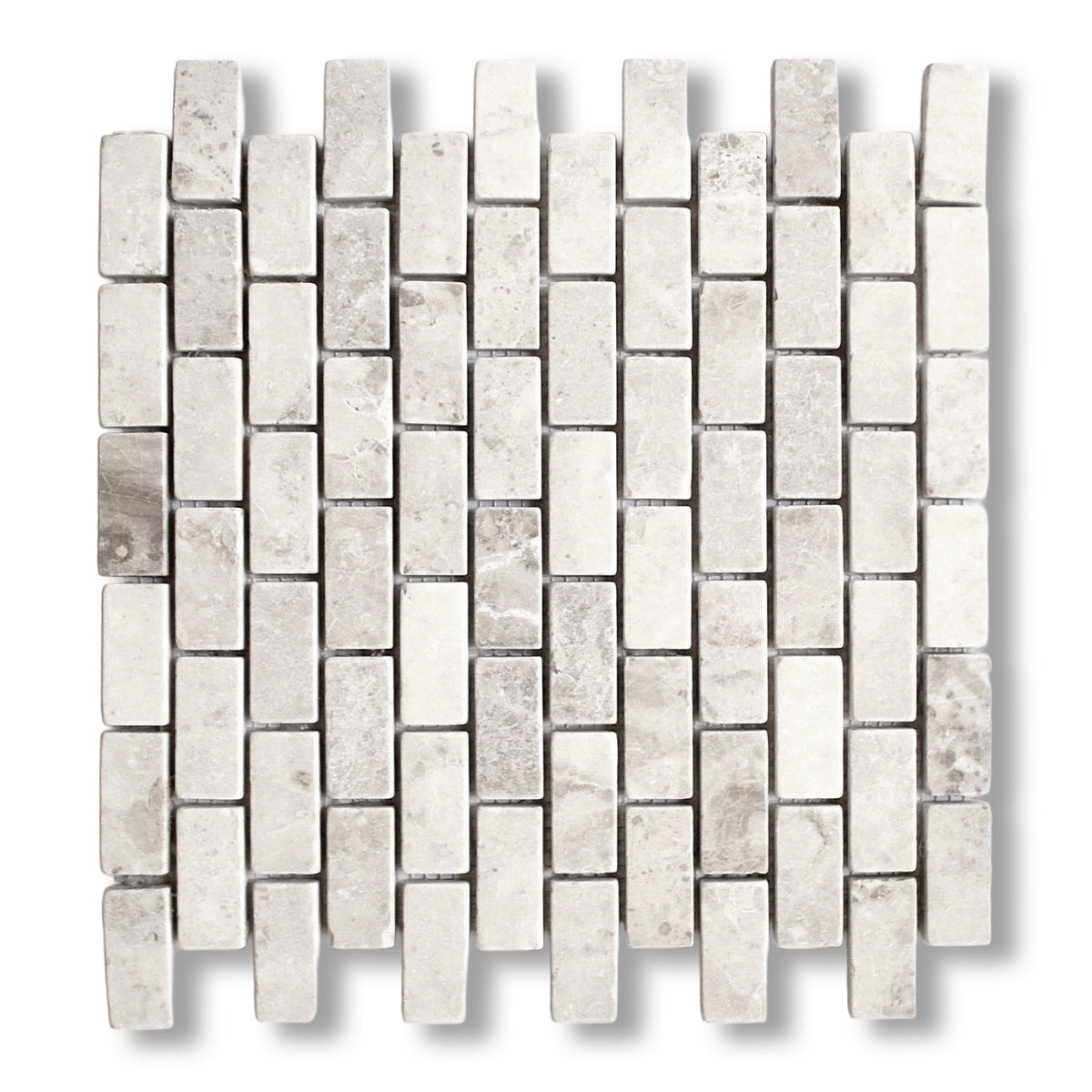1x2 White Pearl / Botticino Marble Tumbled Brick Mosaic Tile - American Tile Depot