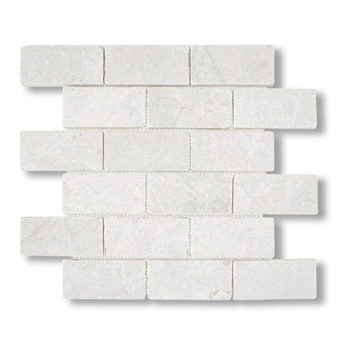 2x4 White Pearl / Botticino Marble Tumbled Brick Mosaic Tile