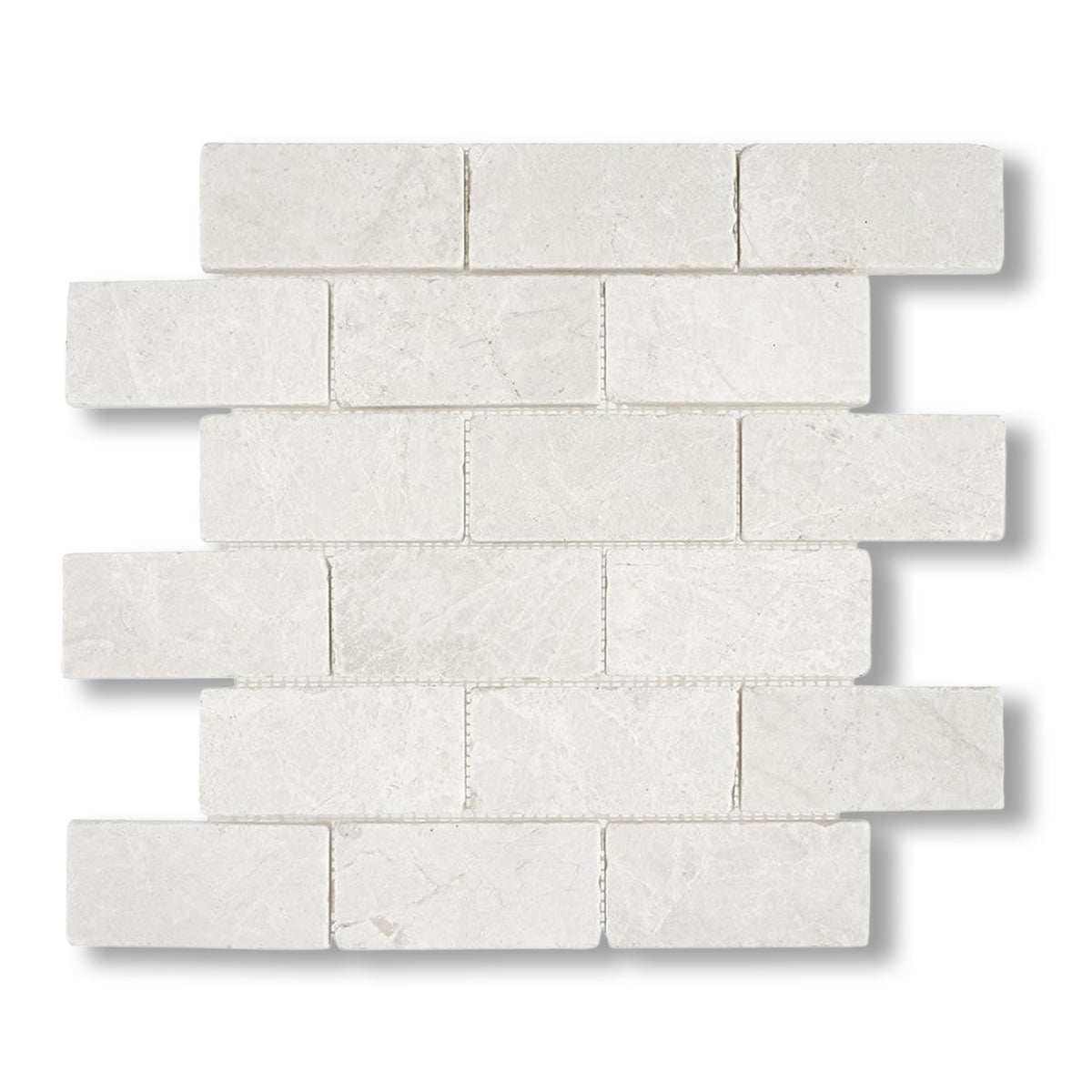 2x4 White Pearl / Botticino Marble Tumbled Brick Mosaic Tile - American Tile Depot