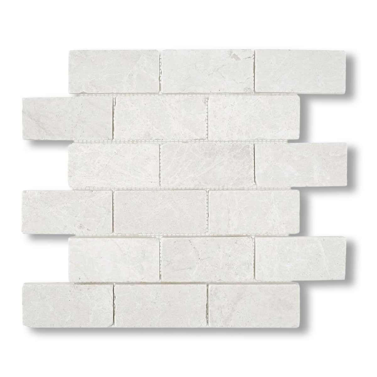 2x4 White Pearl / Botticino Marble Tumbled Brick Mosaic Tile - American Tile Depot