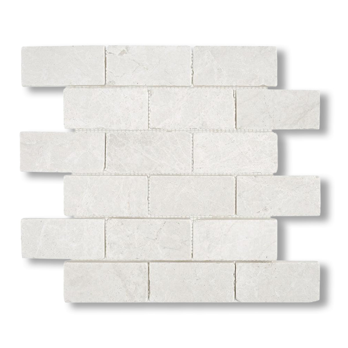 2x4 White Pearl / Botticino Marble Tumbled Brick Mosaic Tile