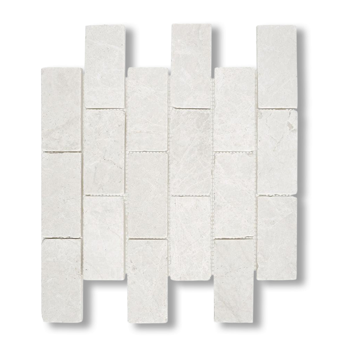 2x4 White Pearl / Botticino Marble Tumbled Brick Mosaic Tile - American Tile Depot