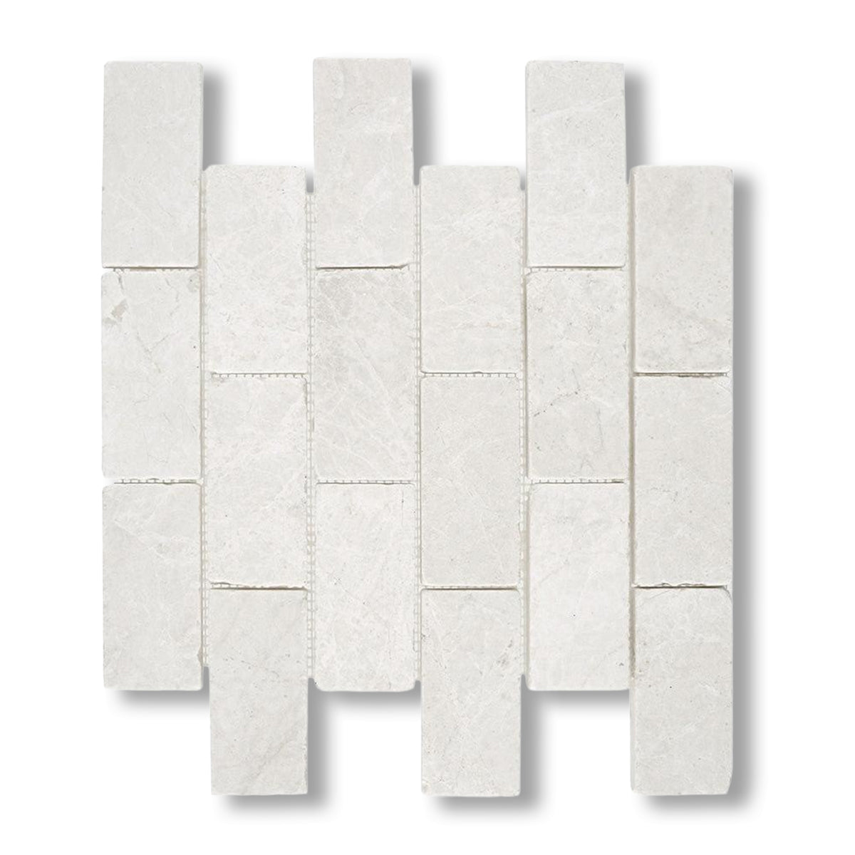 2x4 White Pearl / Botticino Marble Tumbled Brick Mosaic Tile - American Tile Depot