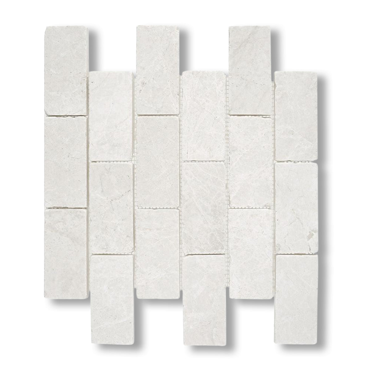 2x4 White Pearl / Botticino Marble Tumbled Brick Mosaic Tile - American Tile Depot