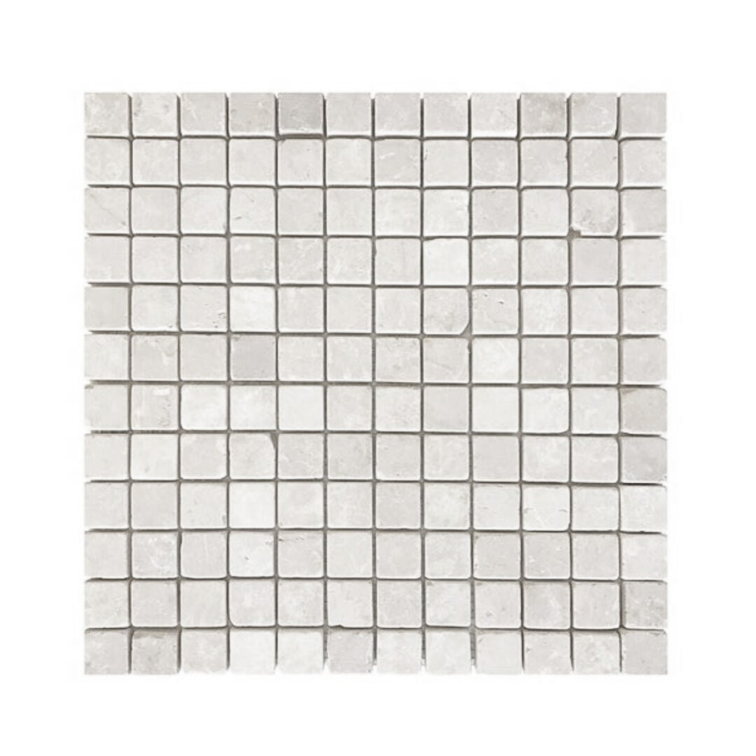 1x1 White Pearl / Botticino Marble Tumbled Mosaic Tile