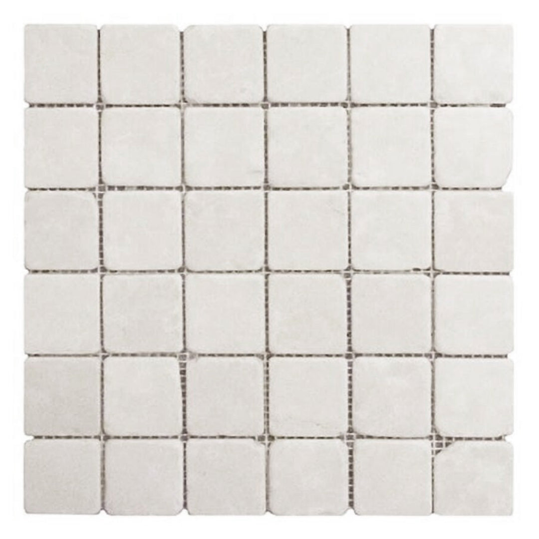 2x2 White Pearl / Botticino Marble Tumbled Mosaic Tile