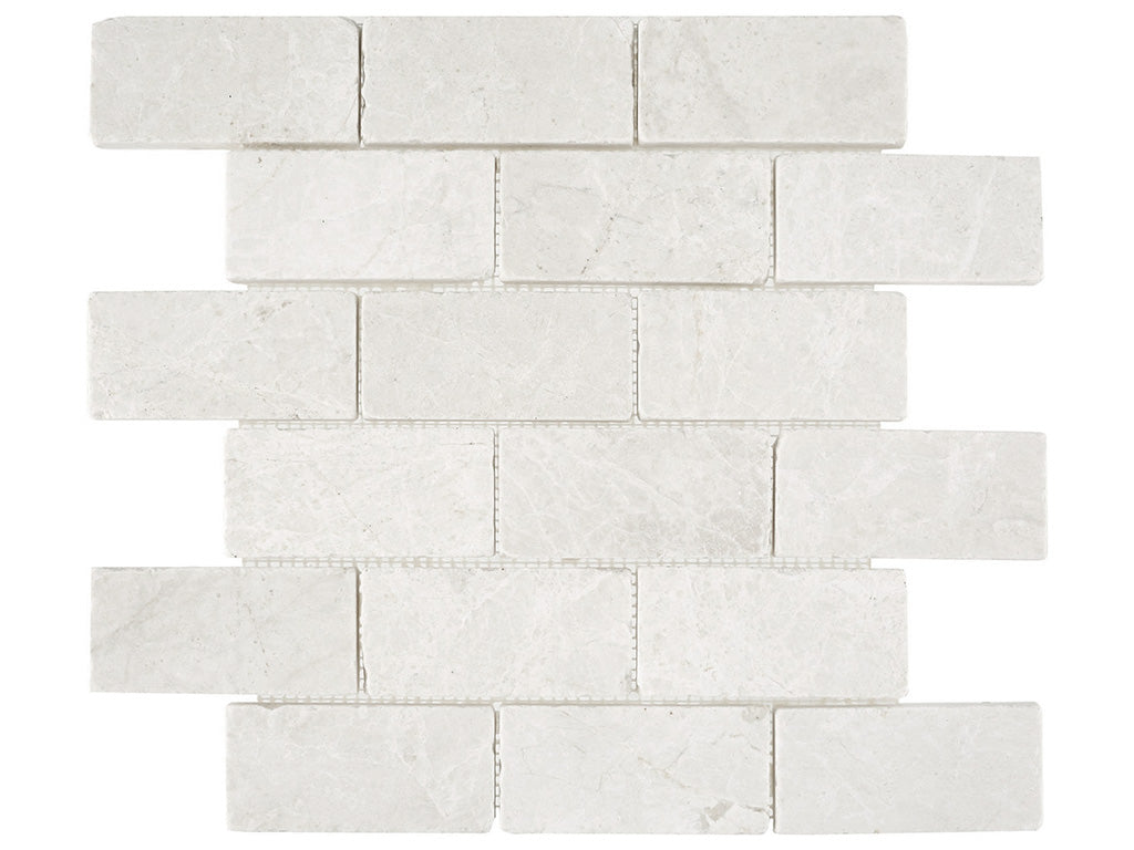 2x4 White Pearl / Botticino Marble Tumbled Brick Mosaic Tile