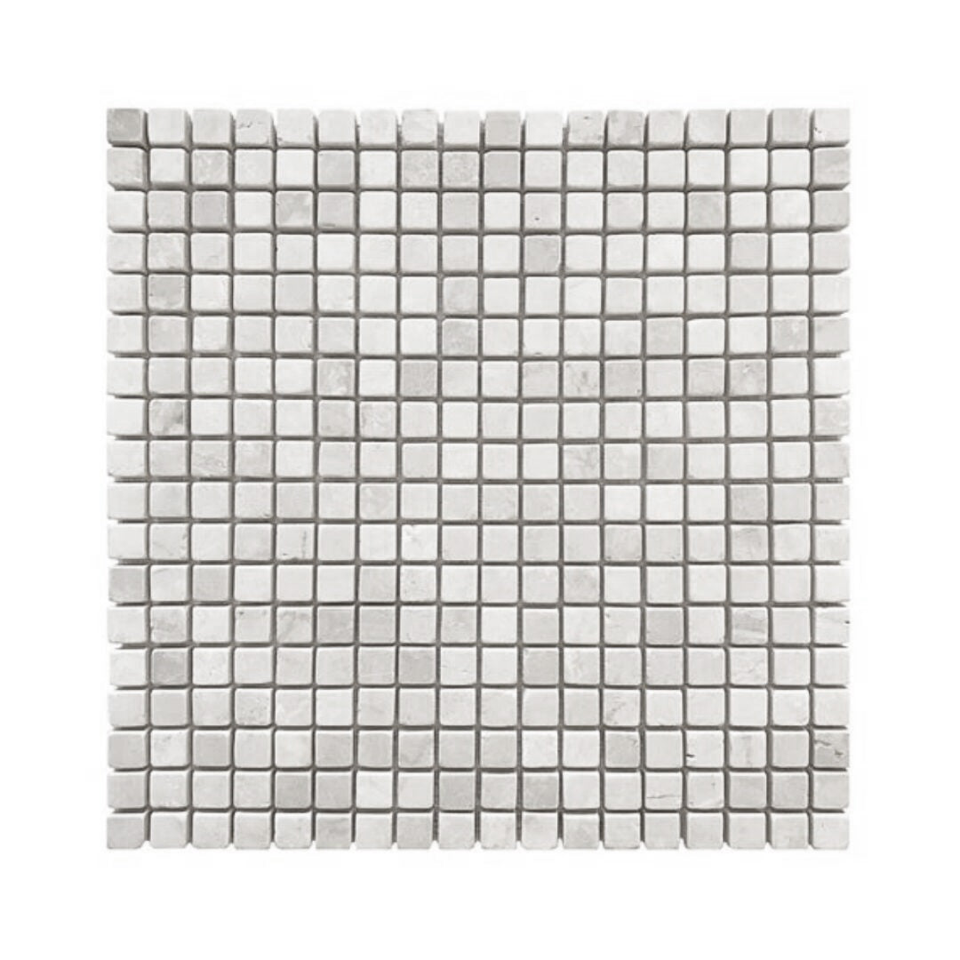 5/8x5/8 White Pearl / Botticino Marble Tumbled Mosaic Tile