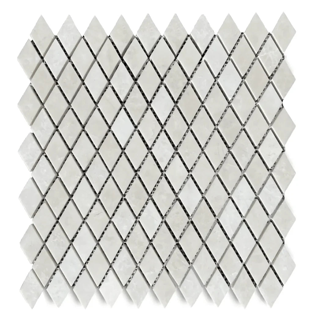 White Pearl / Botticino Marble Polished Diamond Mosaic Tile