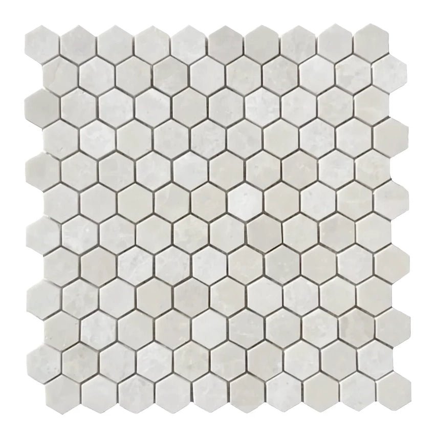 White Pearl / Botticino Marble Polished 1" Mini Hexagon Mosaic Tile