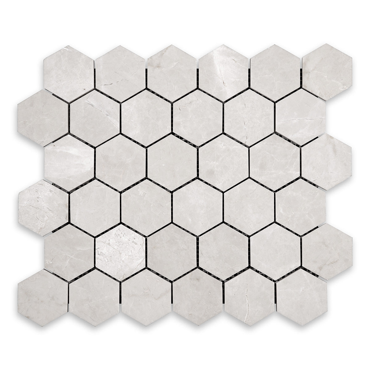 White Pearl / Botticino Marble Polished 2" Hexagon Mosaic Tile