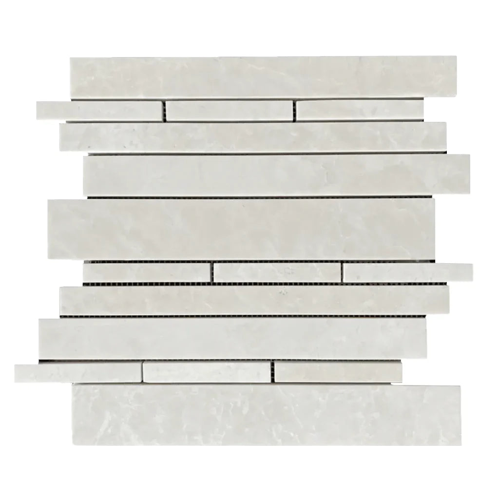 White Pearl / Botticino Marble Polished Random Strip Mosaic Tile