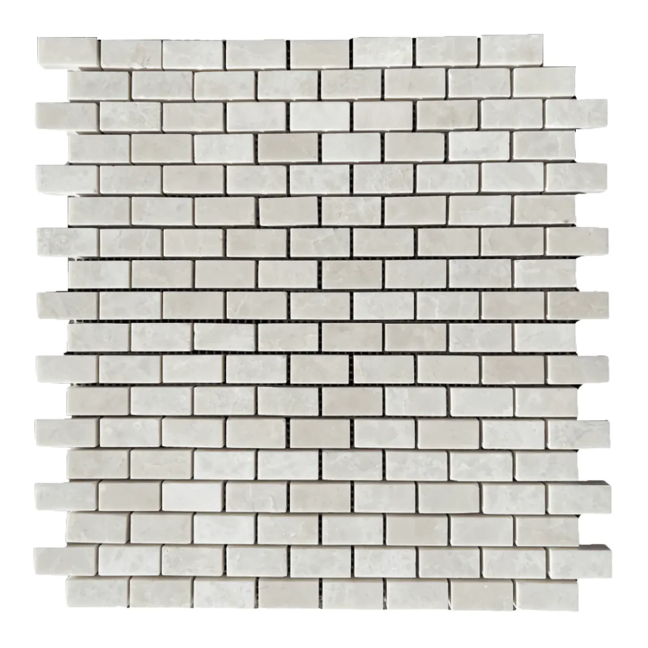 5/8x1 1/4 White Pearl / Botticino Marble Polished Baby Brick Mosaic Tile