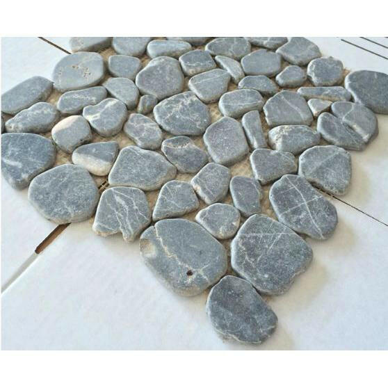 Brook Blue Stone Pebble Marble Tumbled Mosaic Tile Brook Blue Stone Pebble Marble Tumbled Mosaic Tile - American Tile Depot