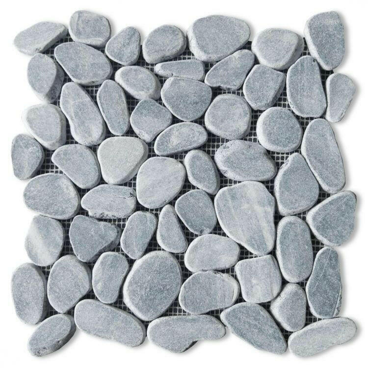 Brook Stormy Grey Pebble Marble Tumbled Mosaic Tile Brook Stormy Grey Pebble Marble Tumbled Mosaic Tile - American Tile Depot