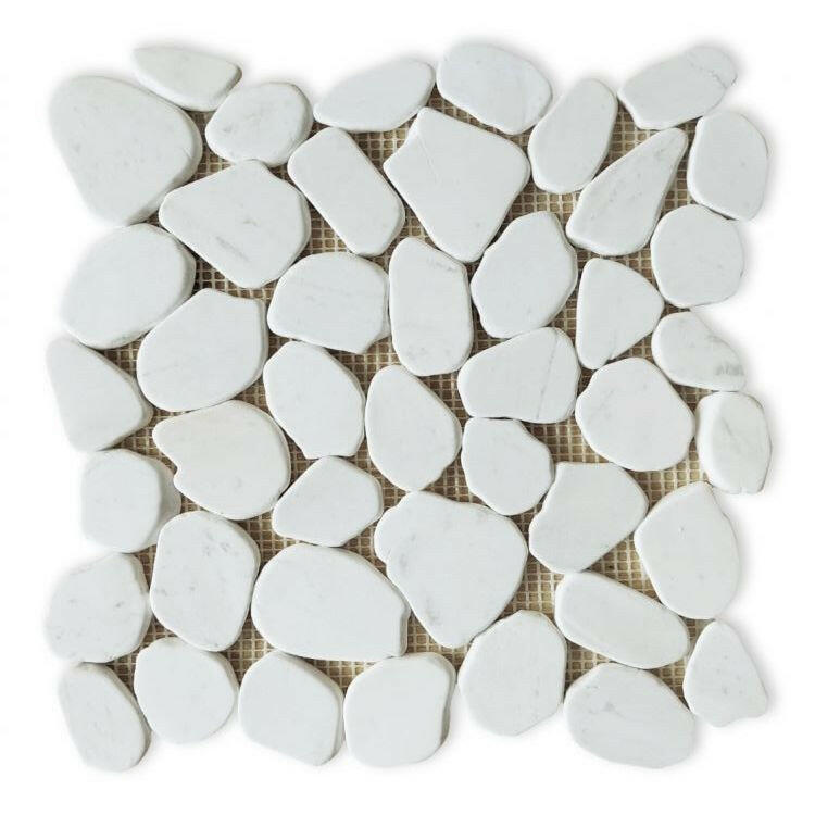 Brook White Pebble Marble Tumbled Mosaic Tile Brook White Pebble Marble Tumbled Mosaic Tile - American Tile Depot