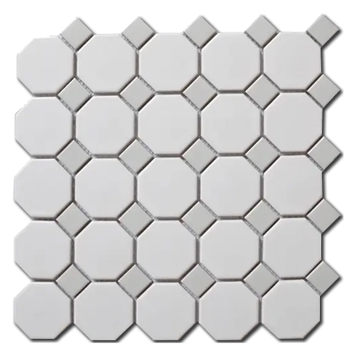 Array White/Gray Octagon Porcelain Mosaic Tile - American Tile Depot