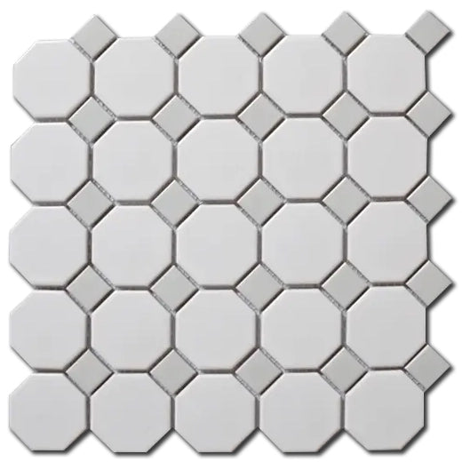 Array White/Gray Octagon Porcelain Mosaic Tile Array White/Gray Octagon Porcelain Mosaic Tile - American Tile Depot
