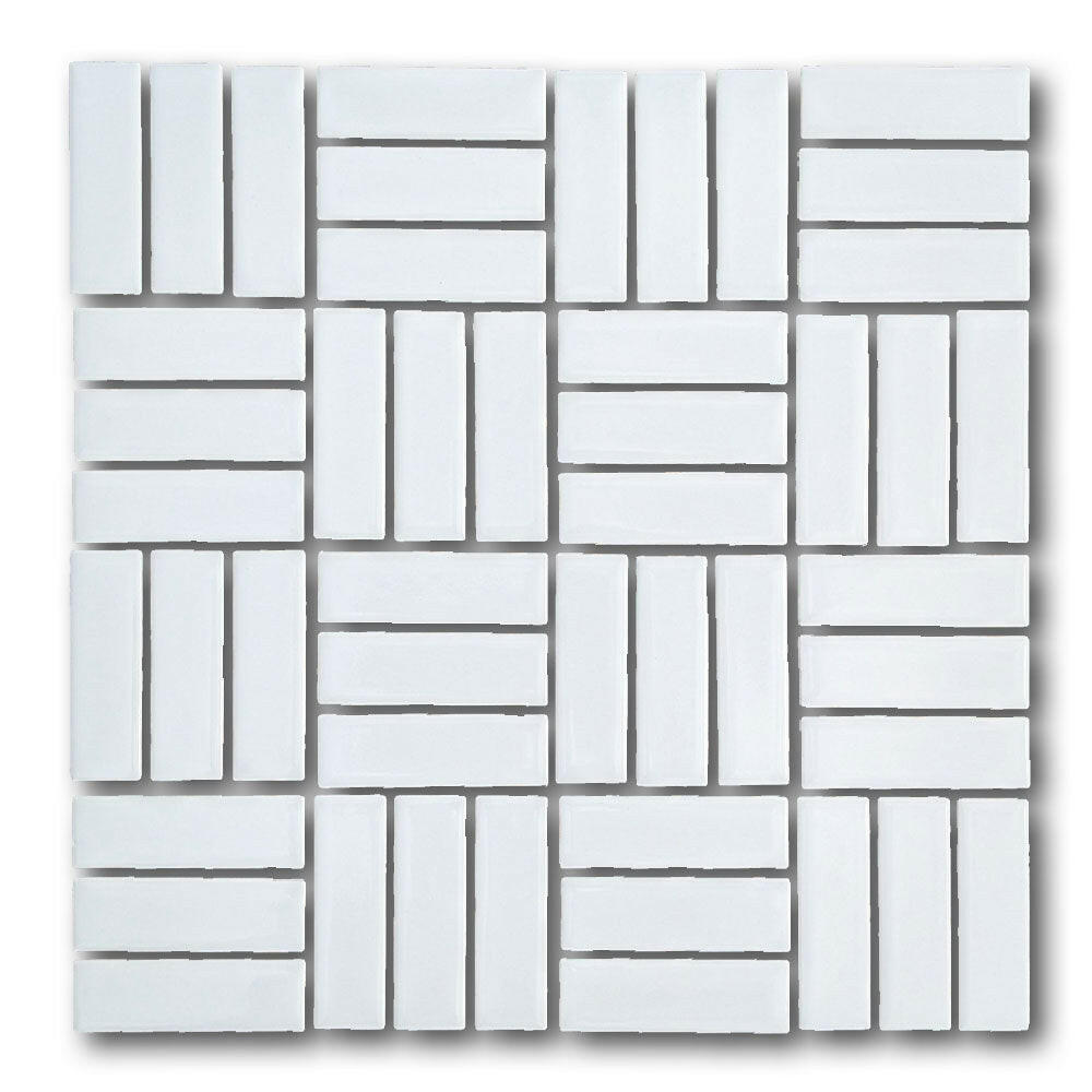 CLEARANCE – 1x3 Color Wheel Arctic White Lattice Weave Glossy Ceramic Mosaic Tile CLEARANCE – 1x3 Color Wheel Arctic White Lattice Weave Glossy Ceramic Mosaic Tile - American Tile Depot