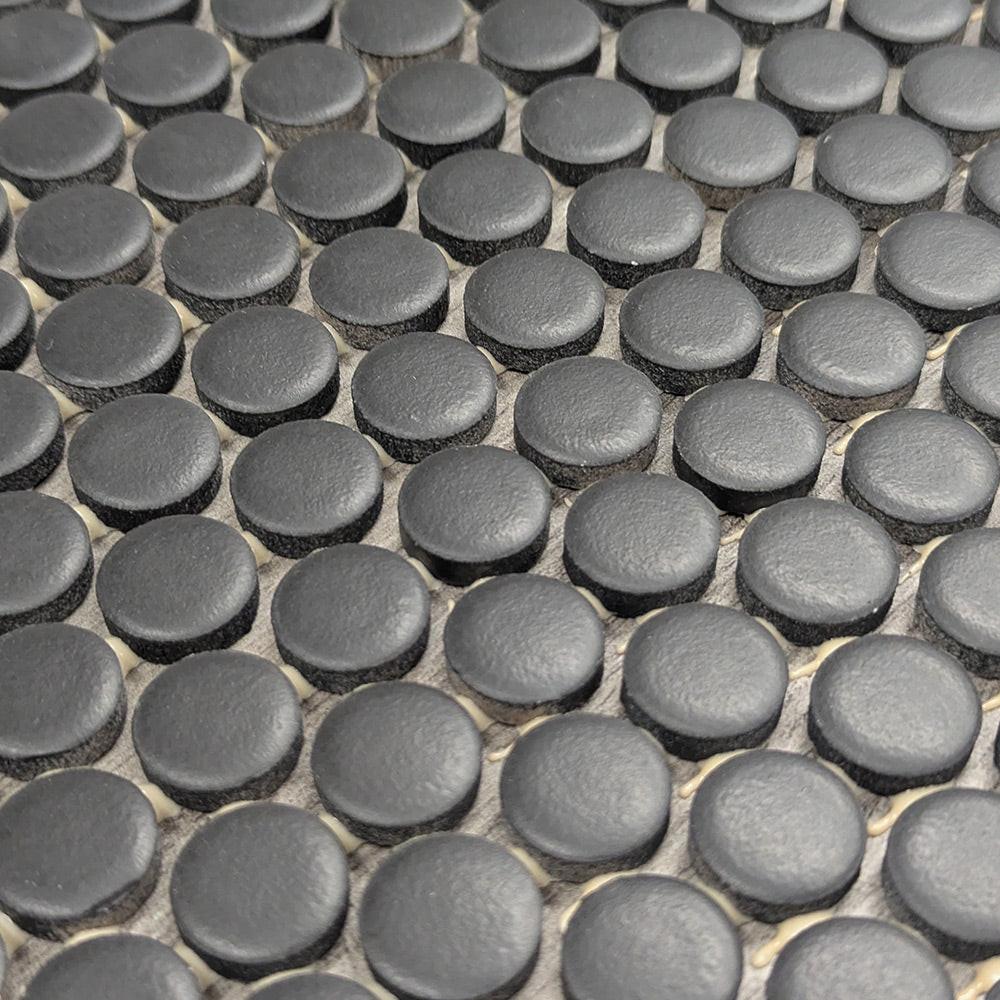 CLEARANCE – Color Wheel Black Penny Round Matte Ceramic Mosaic Tile CLEARANCE – Color Wheel Black Penny Round Matte Ceramic Mosaic Tile - American Tile Depot