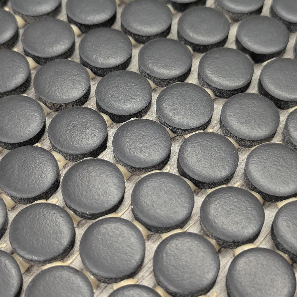 CLEARANCE – Color Wheel Black Penny Round Matte Ceramic Mosaic Tile CLEARANCE – Color Wheel Black Penny Round Matte Ceramic Mosaic Tile - American Tile Depot