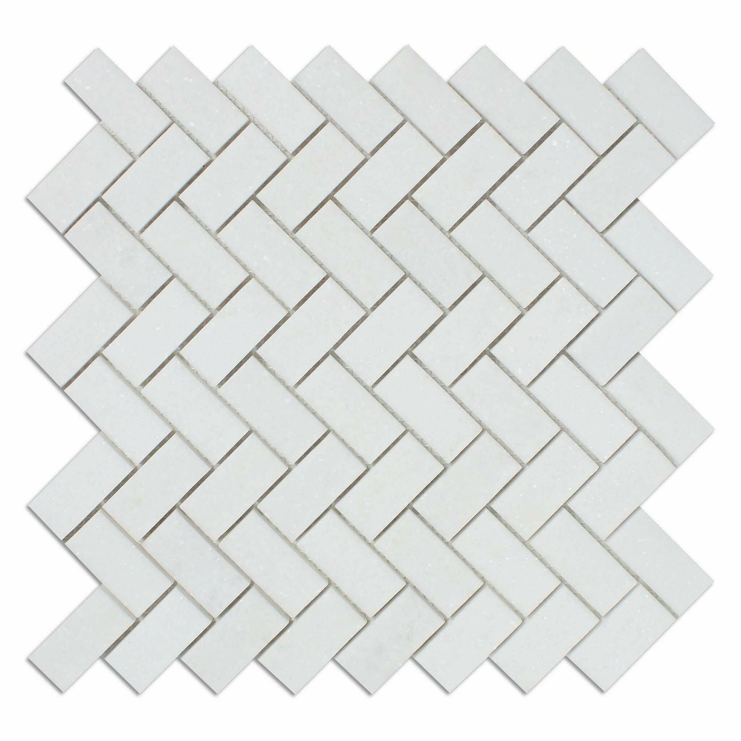 1x2 Thassos White Marble Polished Herringbone Mosaic Tile 1x2 Thassos White Marble Polished Herringbone Mosaic Tile - American Tile Depot