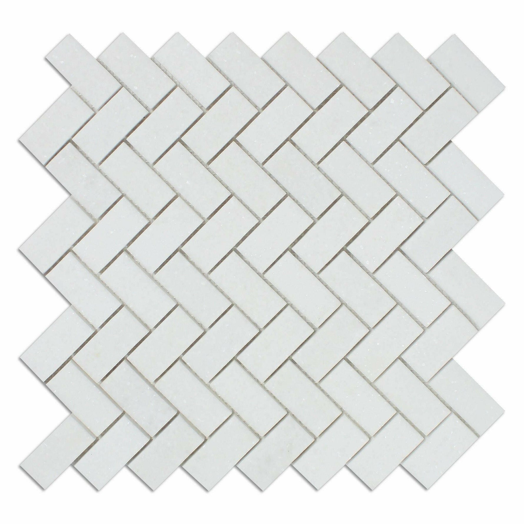 1x2 Thassos White Marble Polished Herringbone Mosaic Tile 1x2 Thassos White Marble Polished Herringbone Mosaic Tile - American Tile Depot
