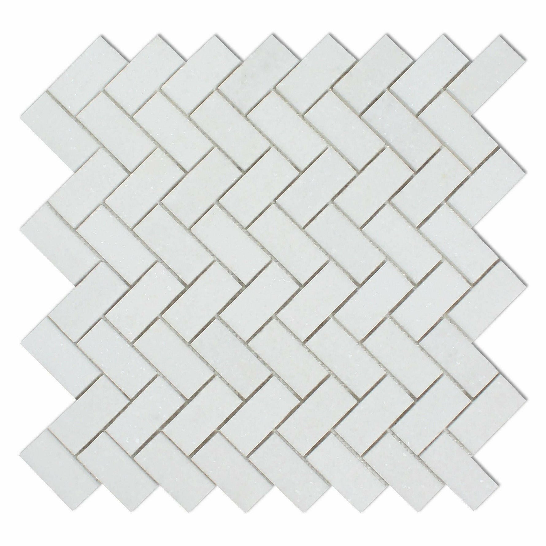 1x2 Thassos White Marble Polished Herringbone Mosaic Tile 1x2 Thassos White Marble Polished Herringbone Mosaic Tile - American Tile Depot