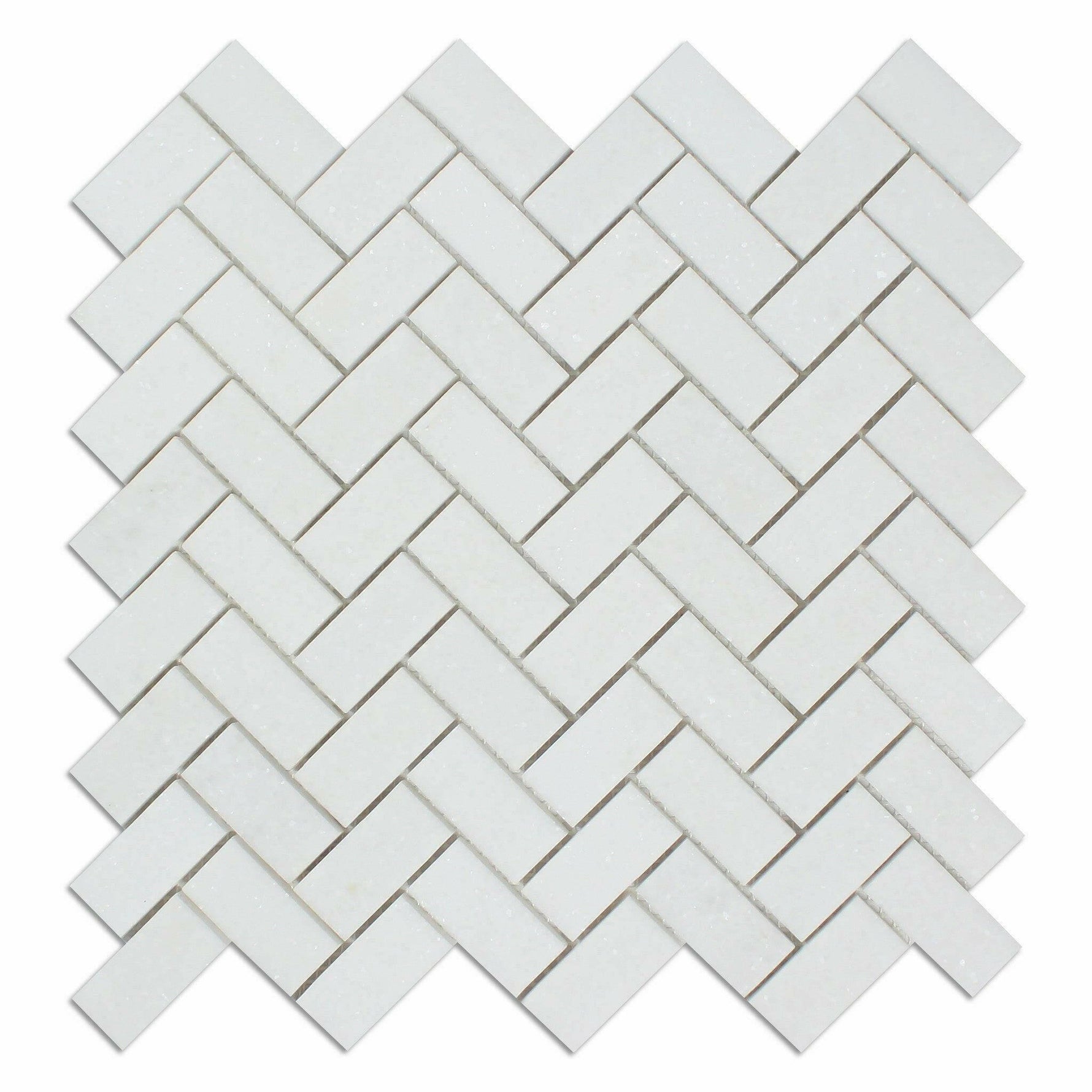 1x2 Thassos White Marble Polished Herringbone Mosaic Tile 1x2 Thassos White Marble Polished Herringbone Mosaic Tile - American Tile Depot